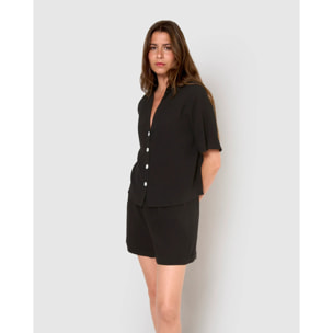 Set de camisa y short de algodón lino negro