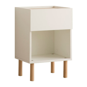 Table de chevet Canes -tableau technique stratifié-couleur blanc mat/naturel 40 x 60 x 35 cm