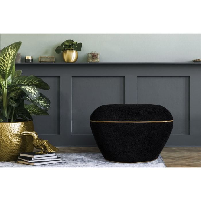 Pouf Contessa nero e oro in velluto e legno di pioppo