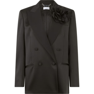 PHILIPP PLEIN Double-Breasted Satin Blazer Roses