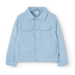 Cazadora niño, lino liso, cuello camisero, mangas largas