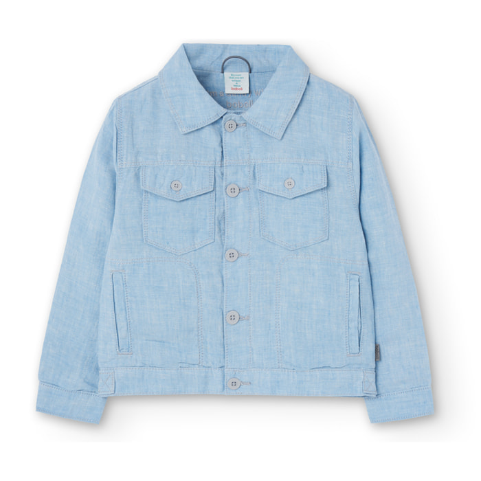 Cazadora niño, lino liso, cuello camisero, mangas largas
