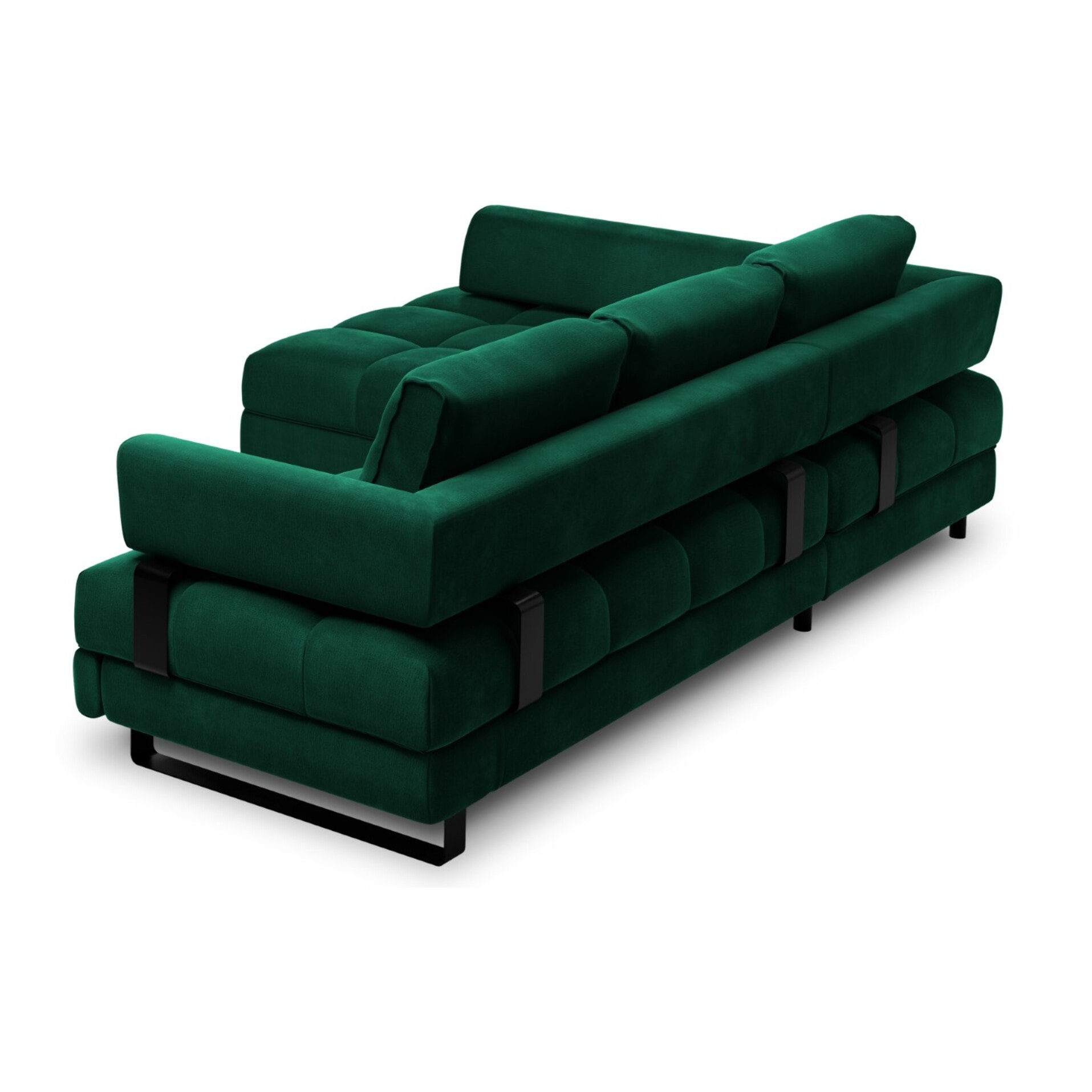 Canapé d'angle gauche convertible avec coffre de rangement "Clinton" 5 places en velours vert bouteille