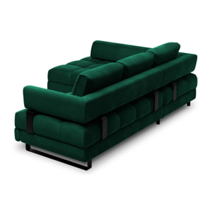 Canapé d'angle gauche convertible avec coffre de rangement "Clinton" 5 places en velours vert bouteille