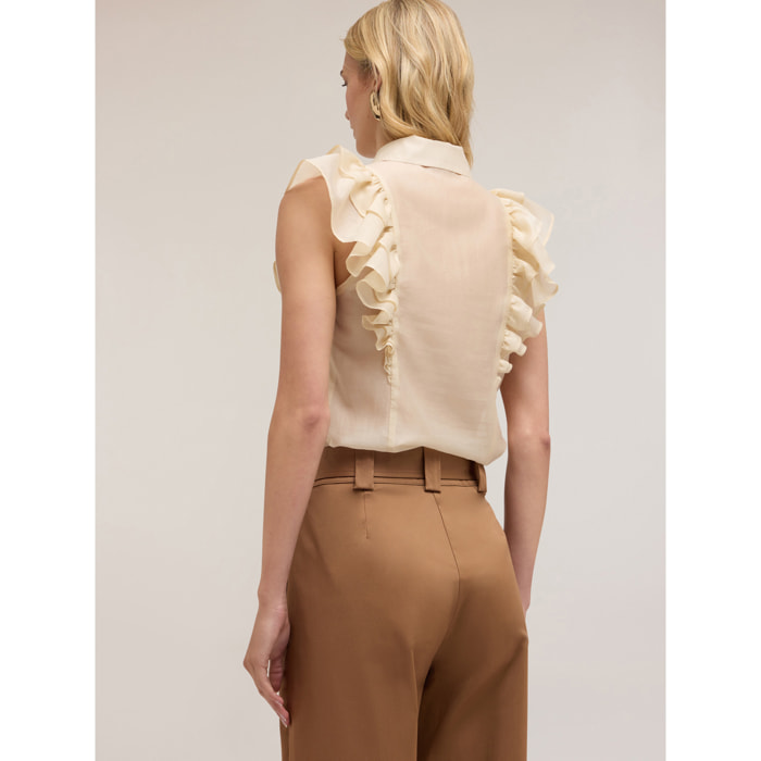 Motivi - Camisa sin mangas con volantes - Beige