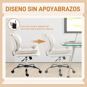 Silla de Oficina Piernas Cruzadas, Silla de Escritorio sin Brazos con Asiento Ancho, Ruedas, Altura Ajustable, Doble Acolchado, Giratoria, Función Basculante, Tapizada en PU, Gris Claro