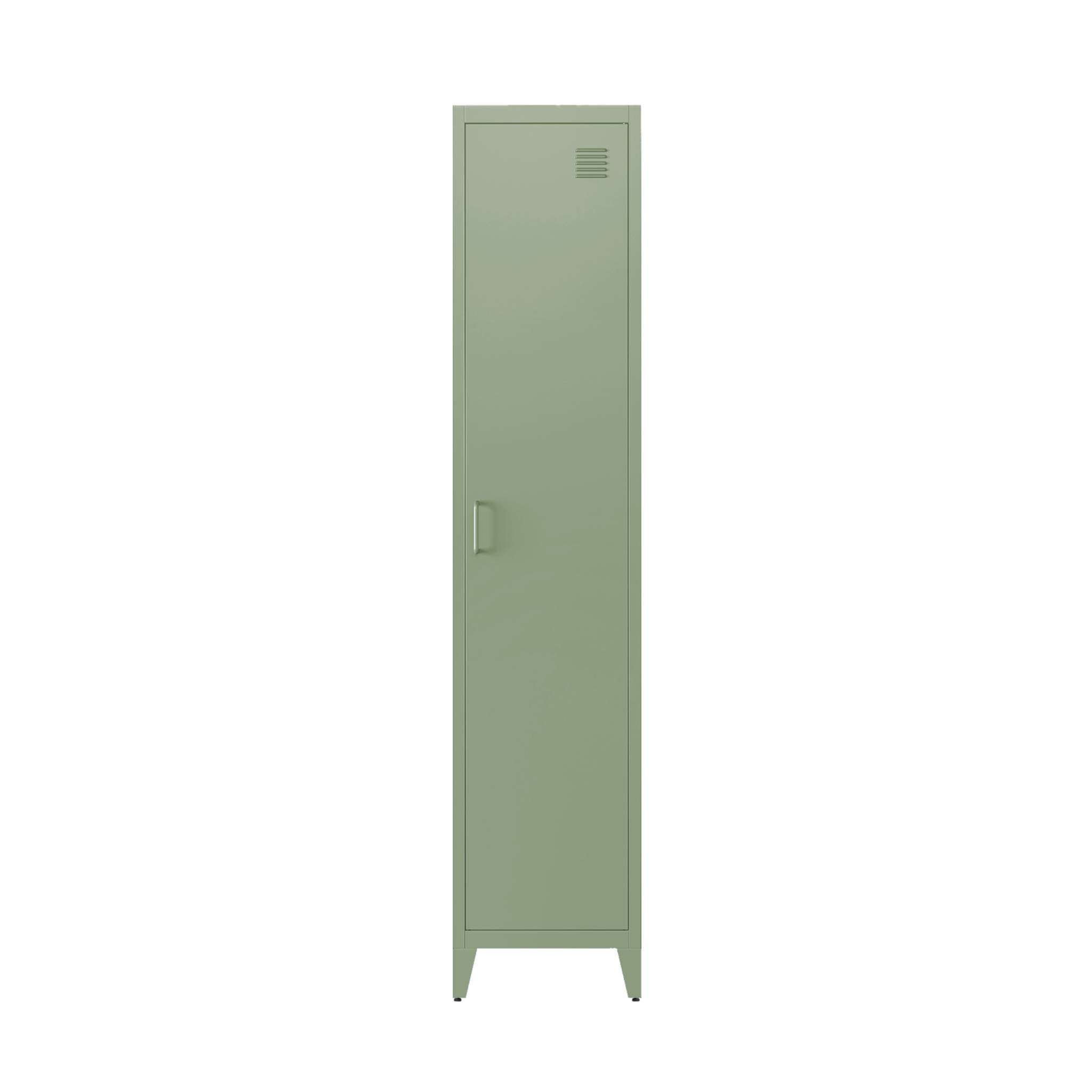Armoire chambre en acier vert clair. 4 espaces de rangement. casier