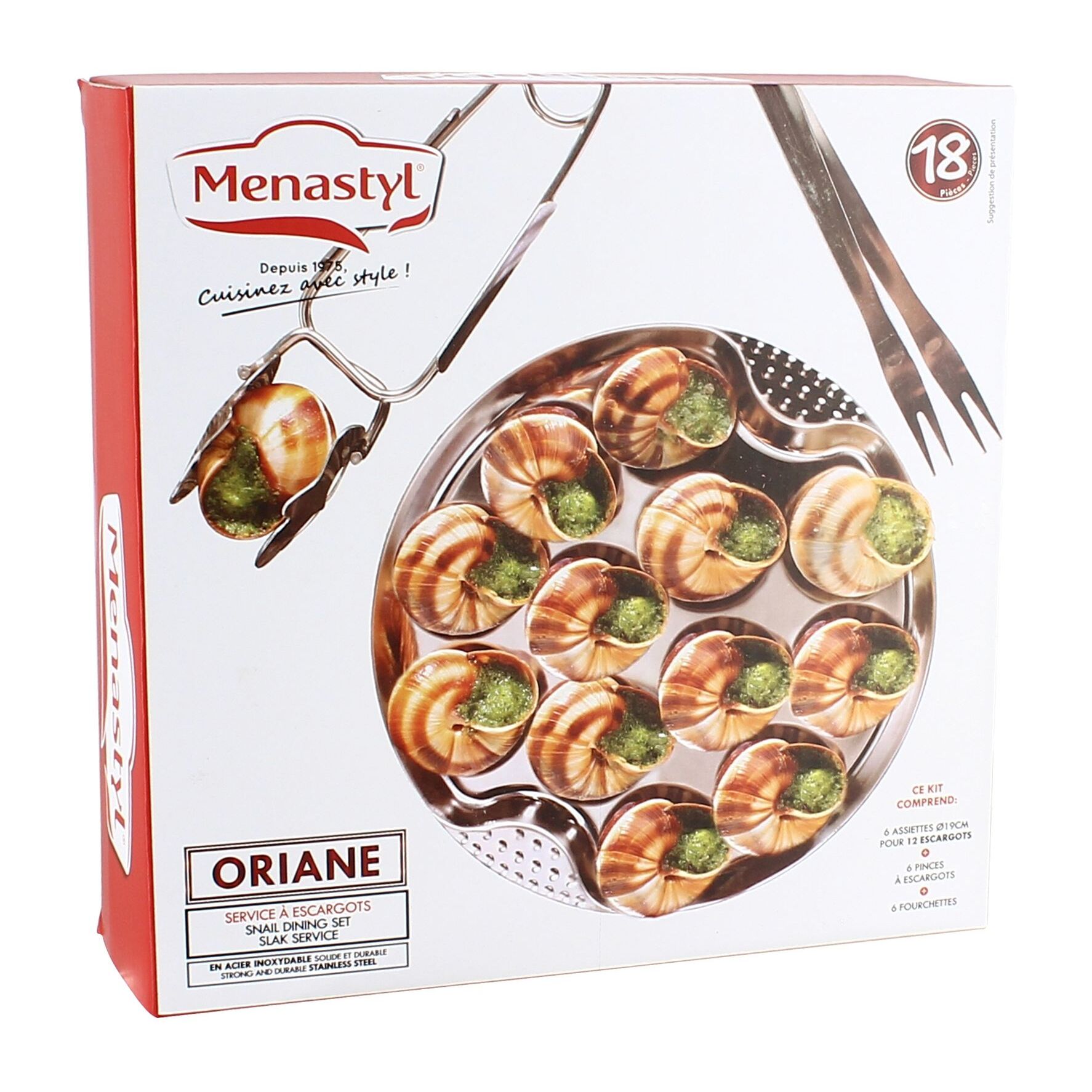 Service à escargot 18 pièces en inox ORIANE