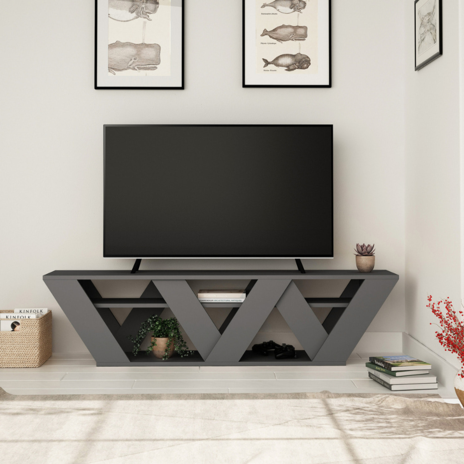 Meuble TV design gris anthracite 158 cm IONI