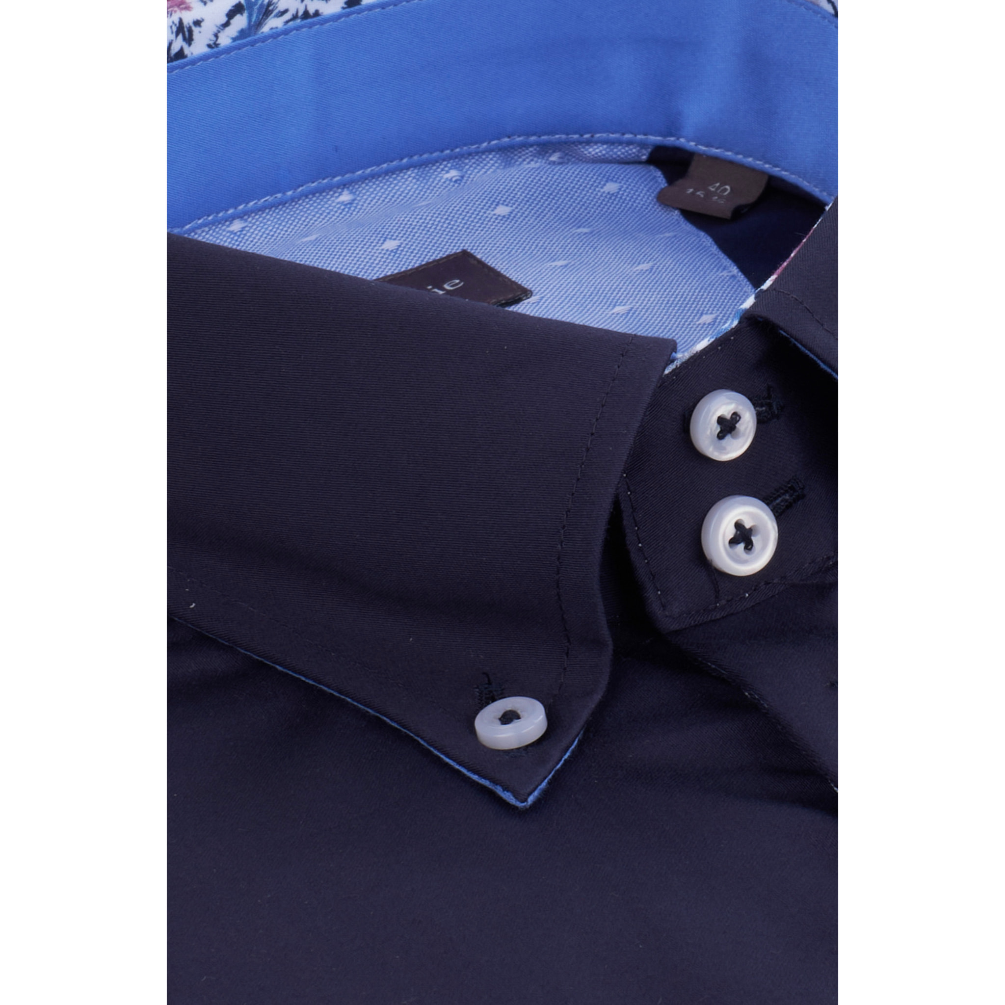 Camicia Uomo 2 Bottoni Button Down Slim Satin Unito Blu
