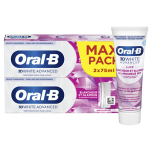 2x2 Dentifrices Oral-B 3D White Luxe Glamor White 75 ml