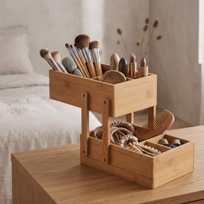 Organisateur de maquillage Bambou 2 niveaux ISALYS Beige MSV