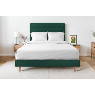 Lit avec tête de lit bandes horizontales velours et sommier kit Ep14