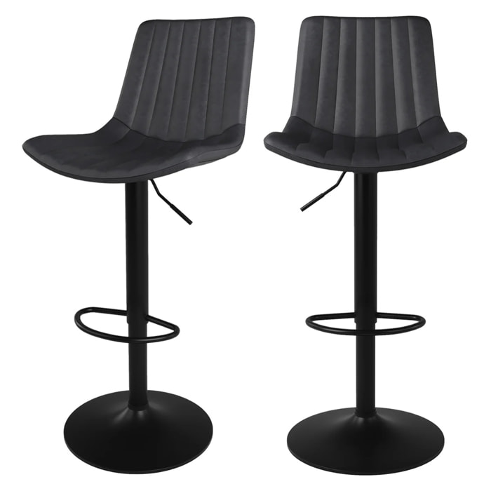 Lot de 2 chaises de bar réglables 62,5/83 cm gris foncé - Killi