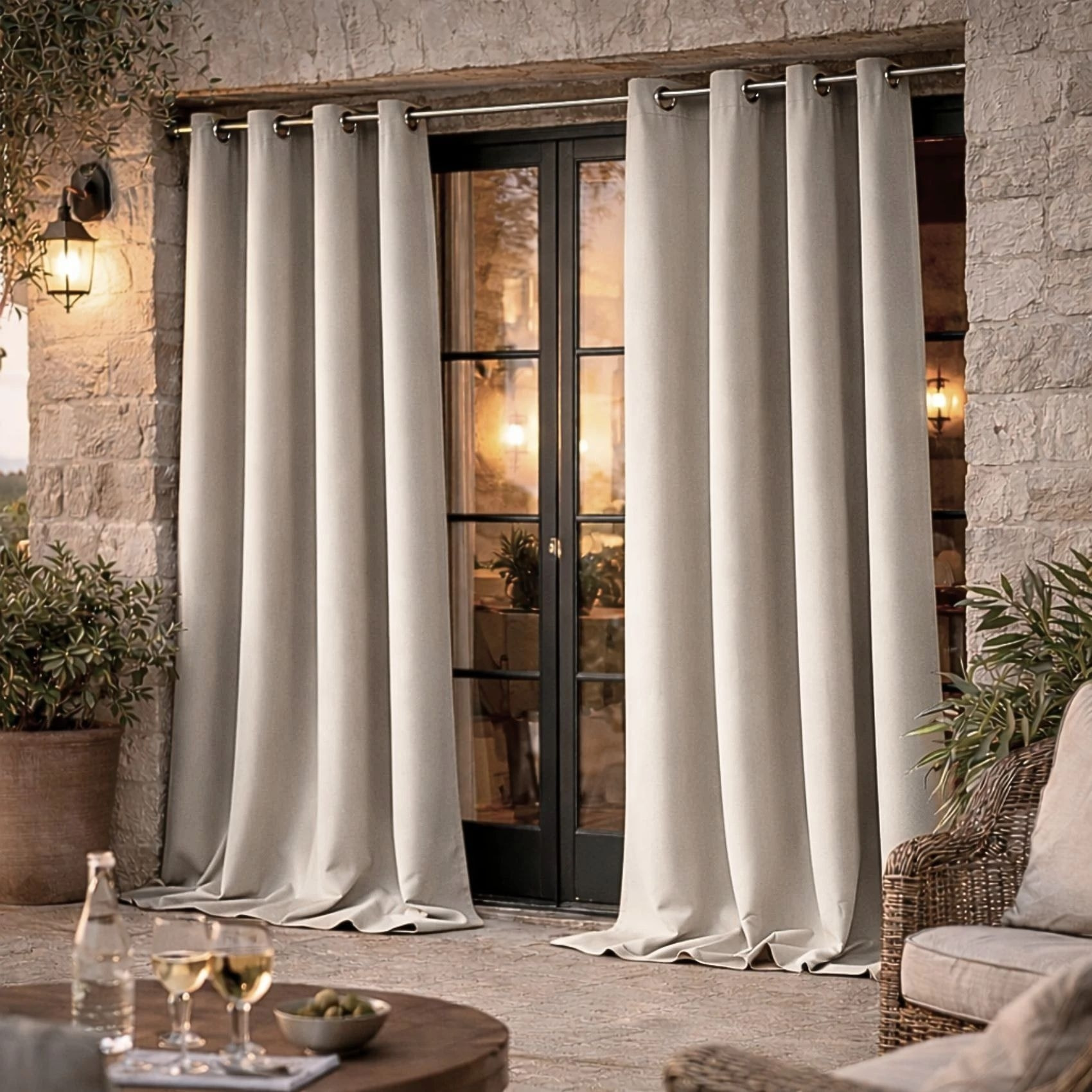 Rideau d'extérieur en tissu déperlant - Beige