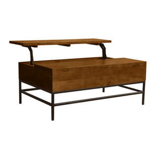 Table basse relevable industrielle bois manguier massif teinté et métal noir L110 cm YPSTER
