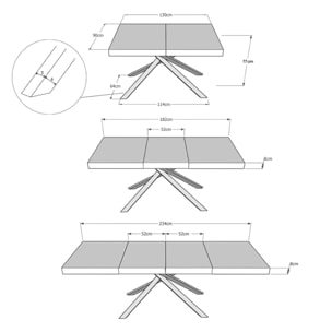Mesa extensible 90x130/234 cm Karida Premium nogal patas antracita