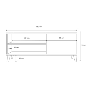 Mobile TV VIVA 110 cm bianco con gambe in legno
