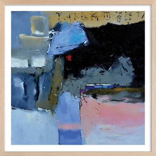 Affiche bleu et rivage côtier Affiche + cadre en bois - Chêne