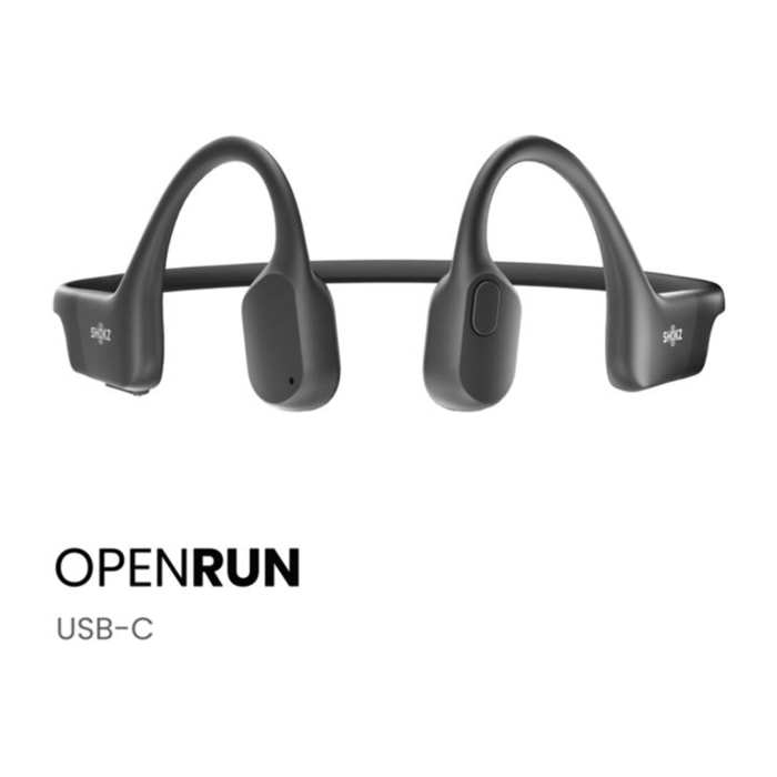 Casque SHOKZ OpenRun Noir - Bluetooth, sans fil, conduction osseuse, charge USB-C