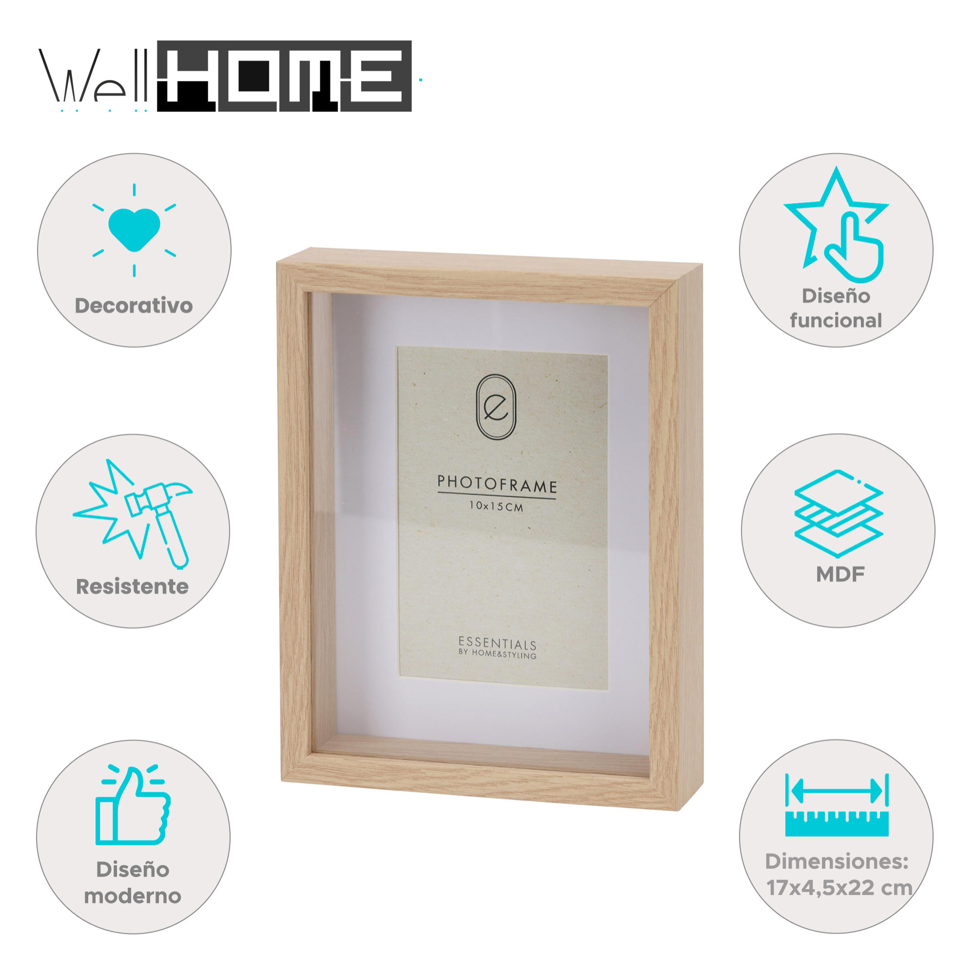 Marco de fotos con marco de madera 17x4,5x22cm para fotos de 10x15cm
