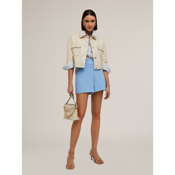 Motivi - Chaqueta cropped con cuello de tejido revestido - Blanco