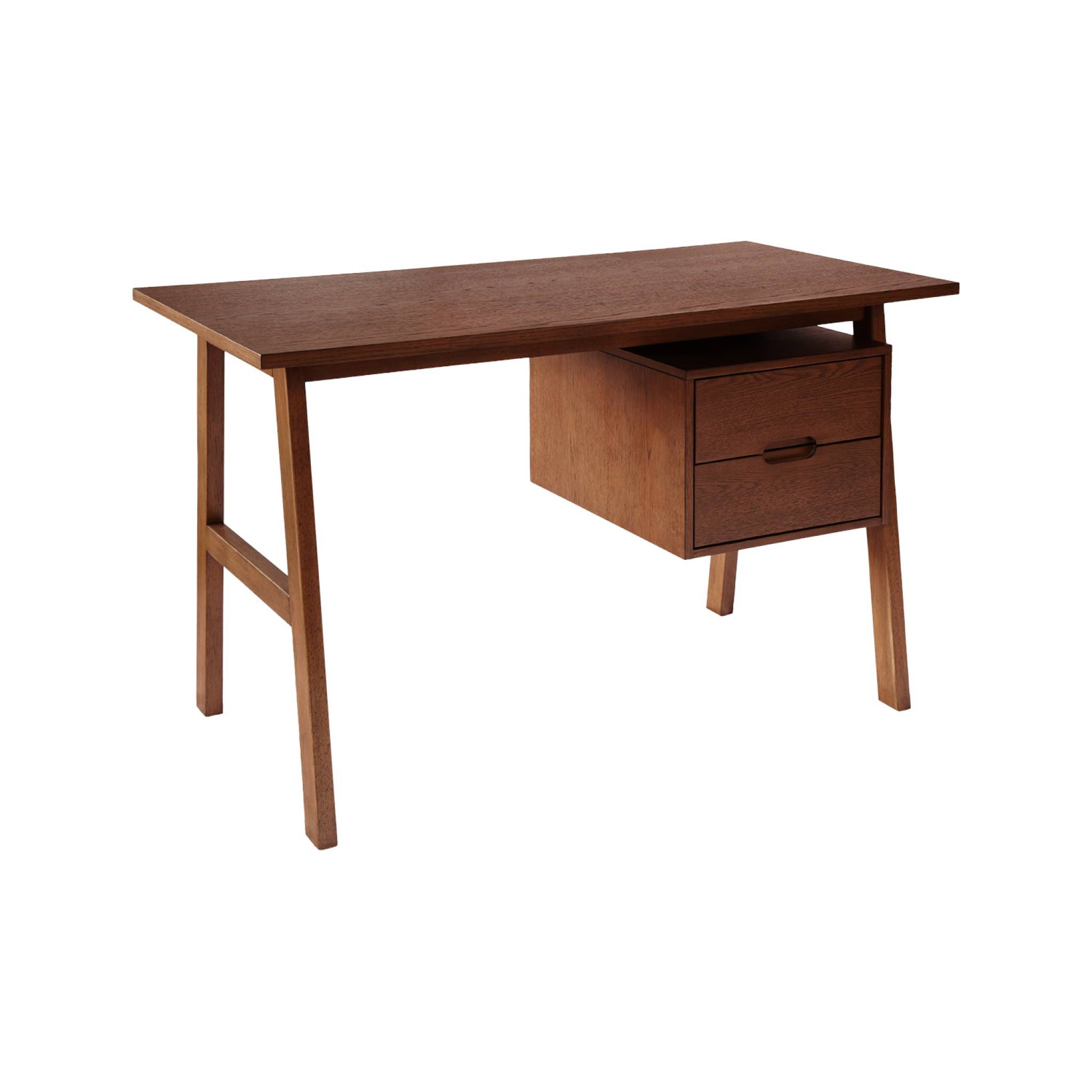 Bureau bois d'hévéa et placage chêne 2 tiroirs ALANA