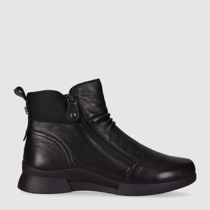 Botines de Piel - Negro - Tacón: Bajo