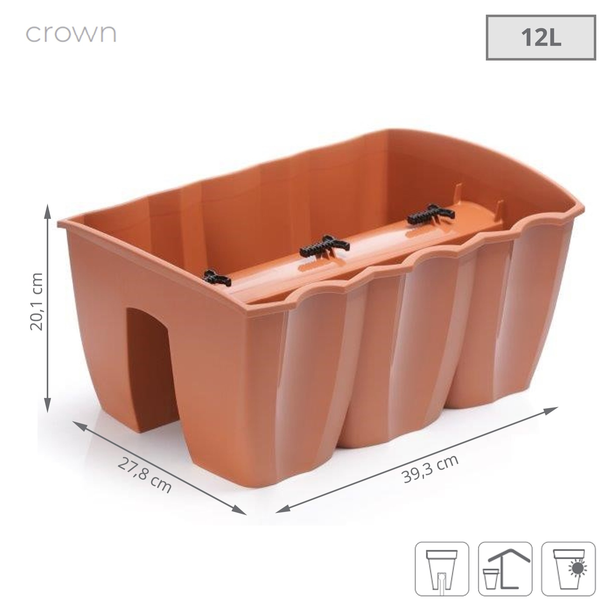 Maceta crown 12l., dimensiones (mm) 393x278x201, color terracota