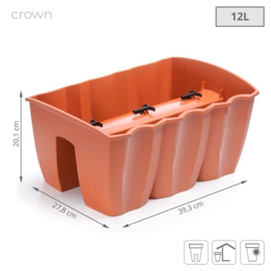 Maceta crown 12l., dimensiones (mm) 393x278x201, color terracota
