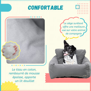 PawHut Sac de transport pour chien chat - siège auto pour chien chat - housse de siège pour chien chat - déhoussable, sangles ajustables, attache - coton gris