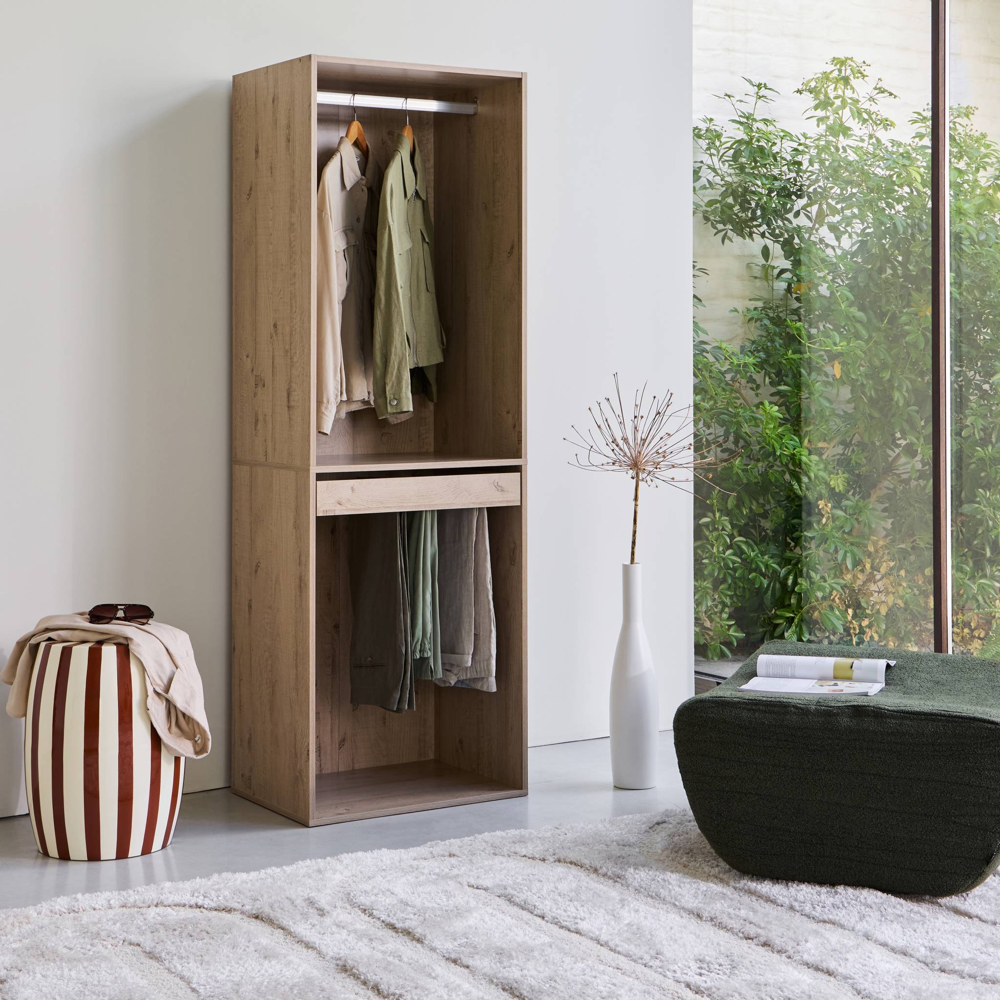 Module dressing décor bois avec penderie et porte-pantalons MODULO