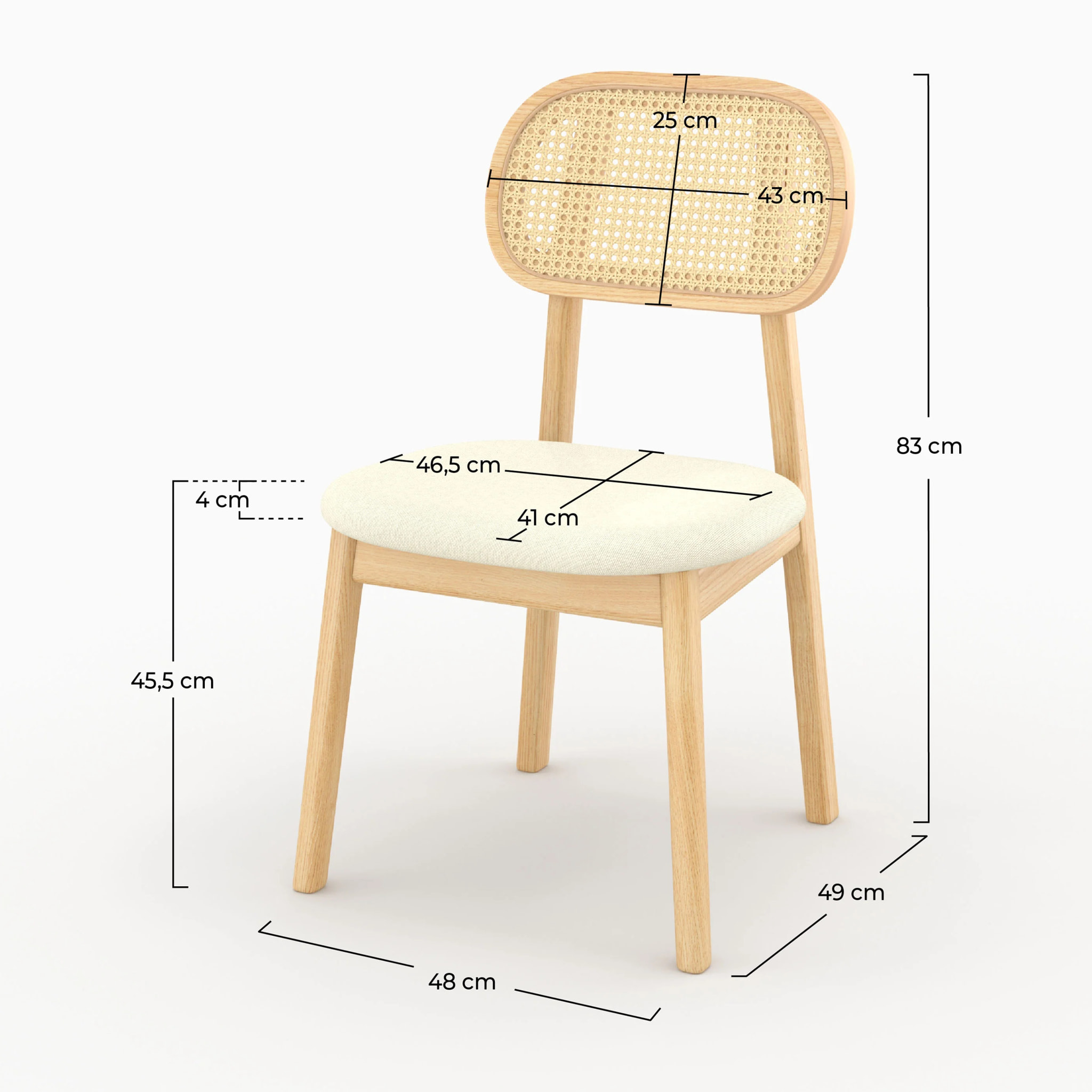 Lot de 2 chaises en bois clair, tissu beige et rotin synthétique - Maria