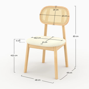 Lot de 2 chaises en bois clair, tissu beige et rotin synthétique - Maria