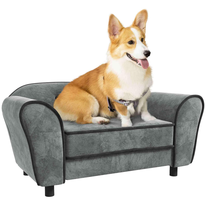 Canapé pour chien design - coussin déhoussable - dim. 74L x 41l x 32,5H cm - velours gris