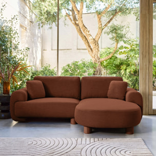 Canapé d'angle droit 3 places tissu, pieds ronds ZENIO
