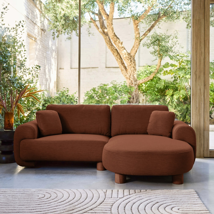 Canapé d'angle droit 3 places tissu, pieds ronds ZENIO