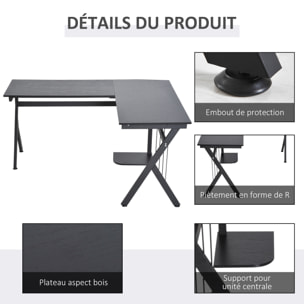 Bureau d'angle informatique design contemporain 155L x 130l x 76H cm MDF acier noir