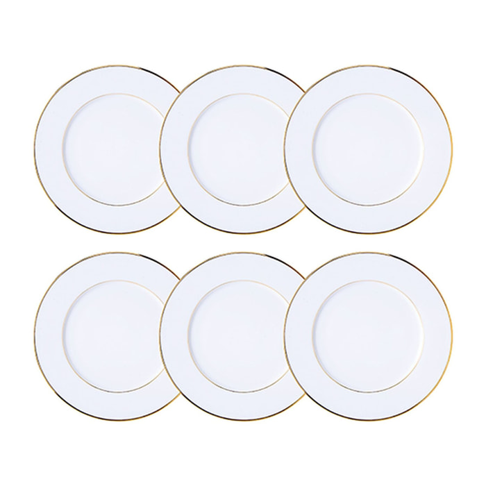 Lot de 6 assiettes à dessert 20,5cm en porcelaine blanche et filet or CLASSIC FILET OR