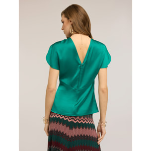 Motivi - Blusa de satén con mangas de pétalo - Verde