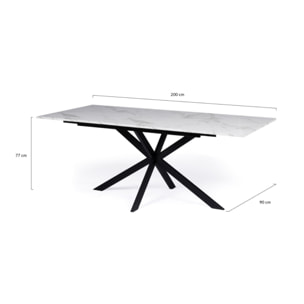 Table repas extensible Glam 160-200cm plateau effet marbre et pieds croisés