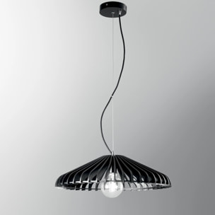 Lampadario a sospensione CALDER in legno nero con cavo in tessuto 50 cm.