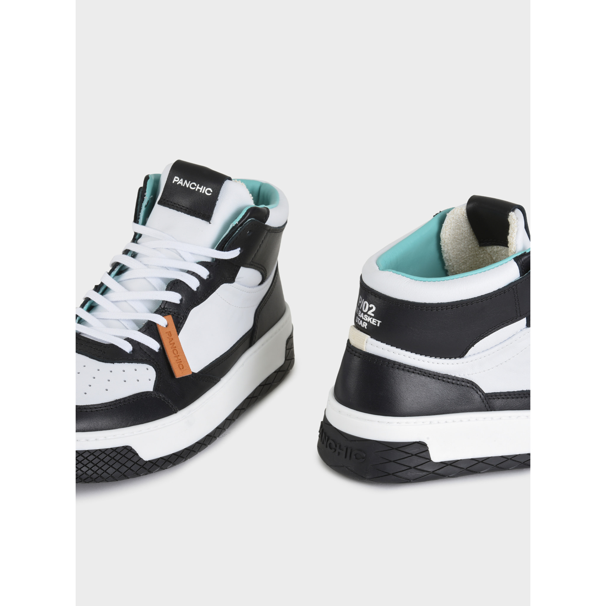 SNEAKER MID P02 UOMO IN PELLE BIANCO-NERO