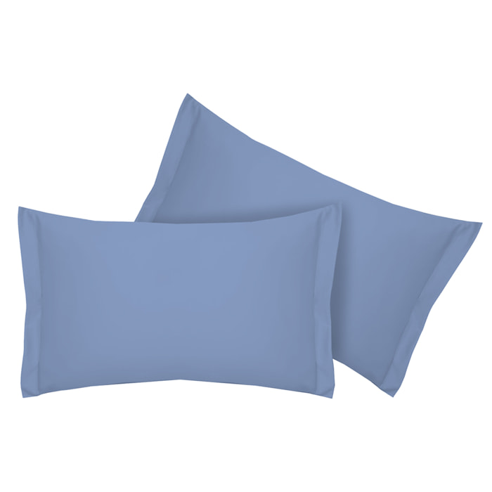 Coppia federe a due volant tinta unita azzurro 100% cotone