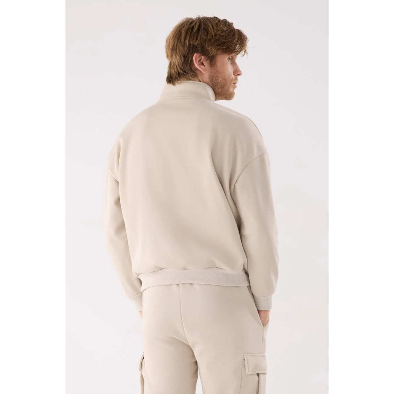 Sudadera deportiva hombre afelpada semi cremallera beige
