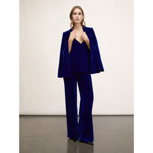 Motivi - Top lencero de terciopelo liso y encaje - Azul aciano