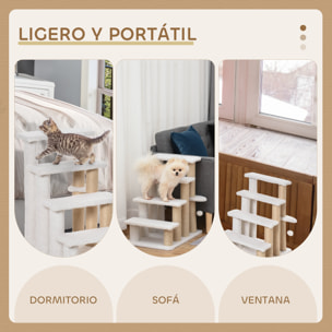 Escalera para Gatos de 4 Niveles, Escalera para Mascotas, Cubierto de Suave Felpa, Poste de Yute, Bola Colgante, Árbol Rascador para Gatos, 60x40x64 cm, Blanco