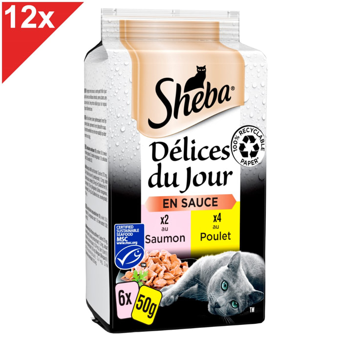 SHEBA Délices du Jour 72 Sachets poulet saumon en sauce pour chat 50g (12x6)