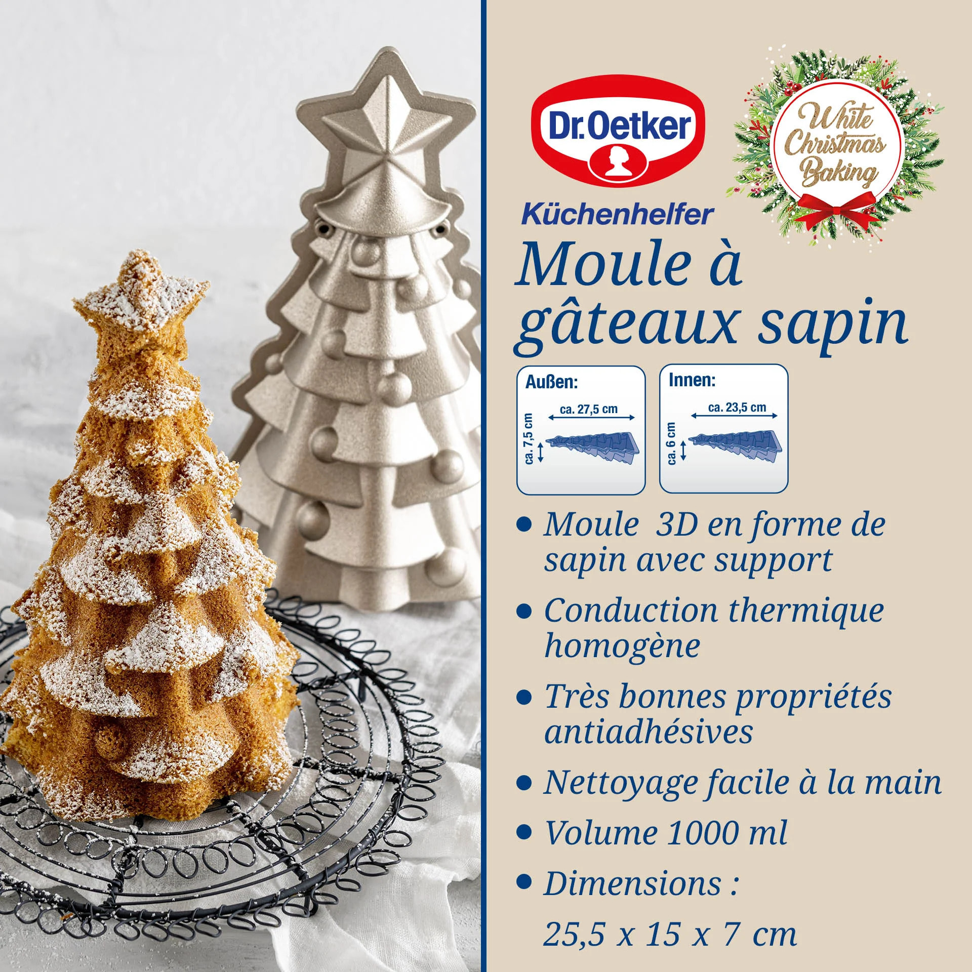 Moule à gâteaux original en forme de sapin de noël 17 x 7,5 cm Dr.Oetker Christmas