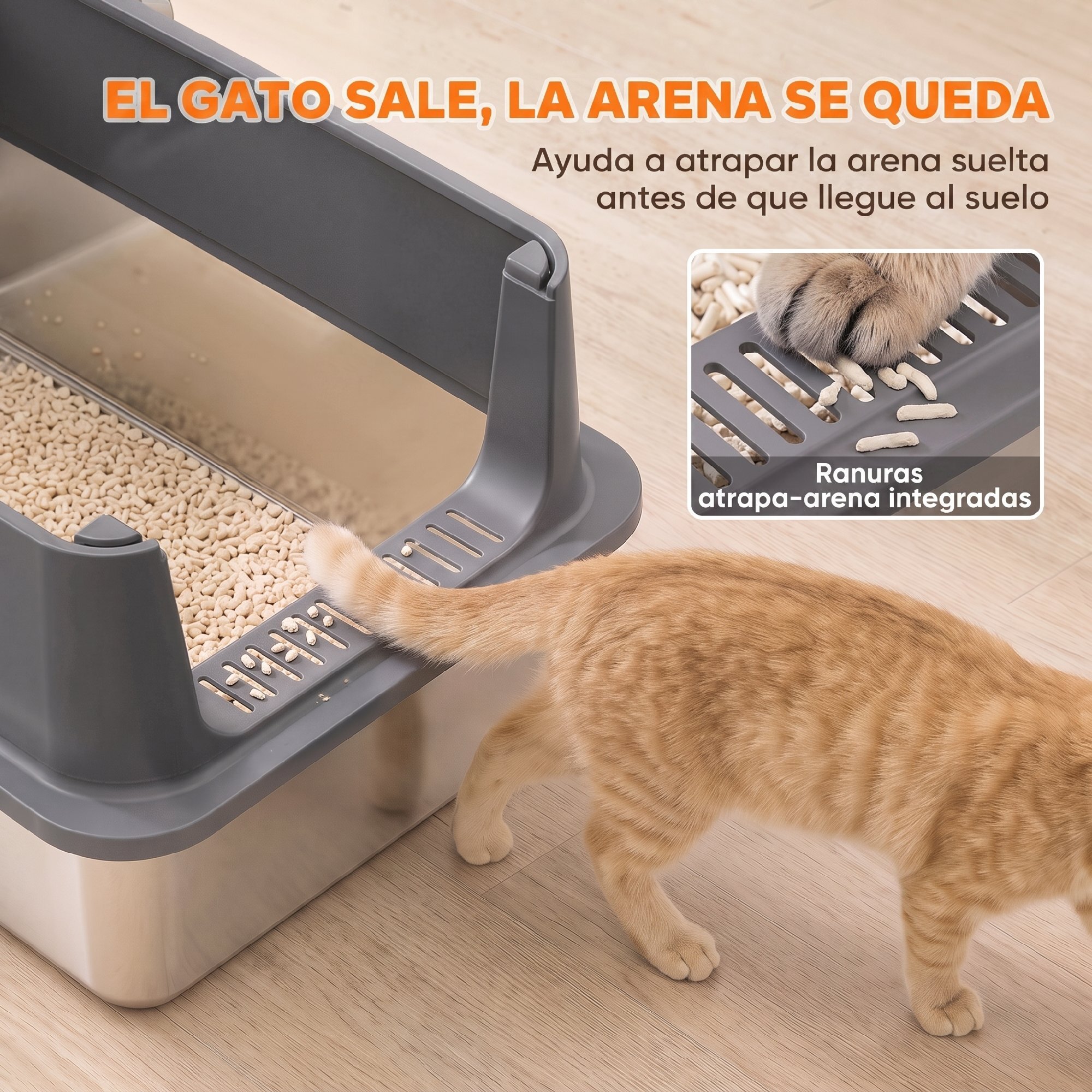 Juego de 2 Areneros Gatos de Acero Inoxidable XL Caja de Arena Grande con Borde Alto, 2 Palas, para Gatos Grandes y Gatitos Múltiples, Fácil de Limpiar, Antifugas, Antiadherente, Gris Oscuro